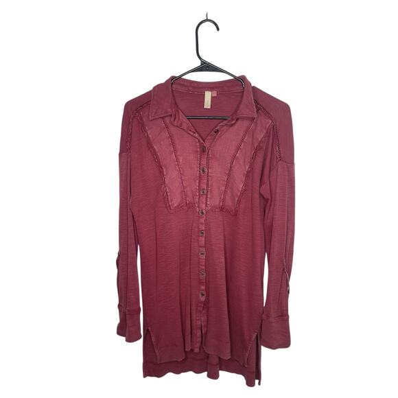 Anthropologie Pilcro Red Thermal Henley Top Size XS Boho Distressed Y2K Hippie - Picture 1 of 10